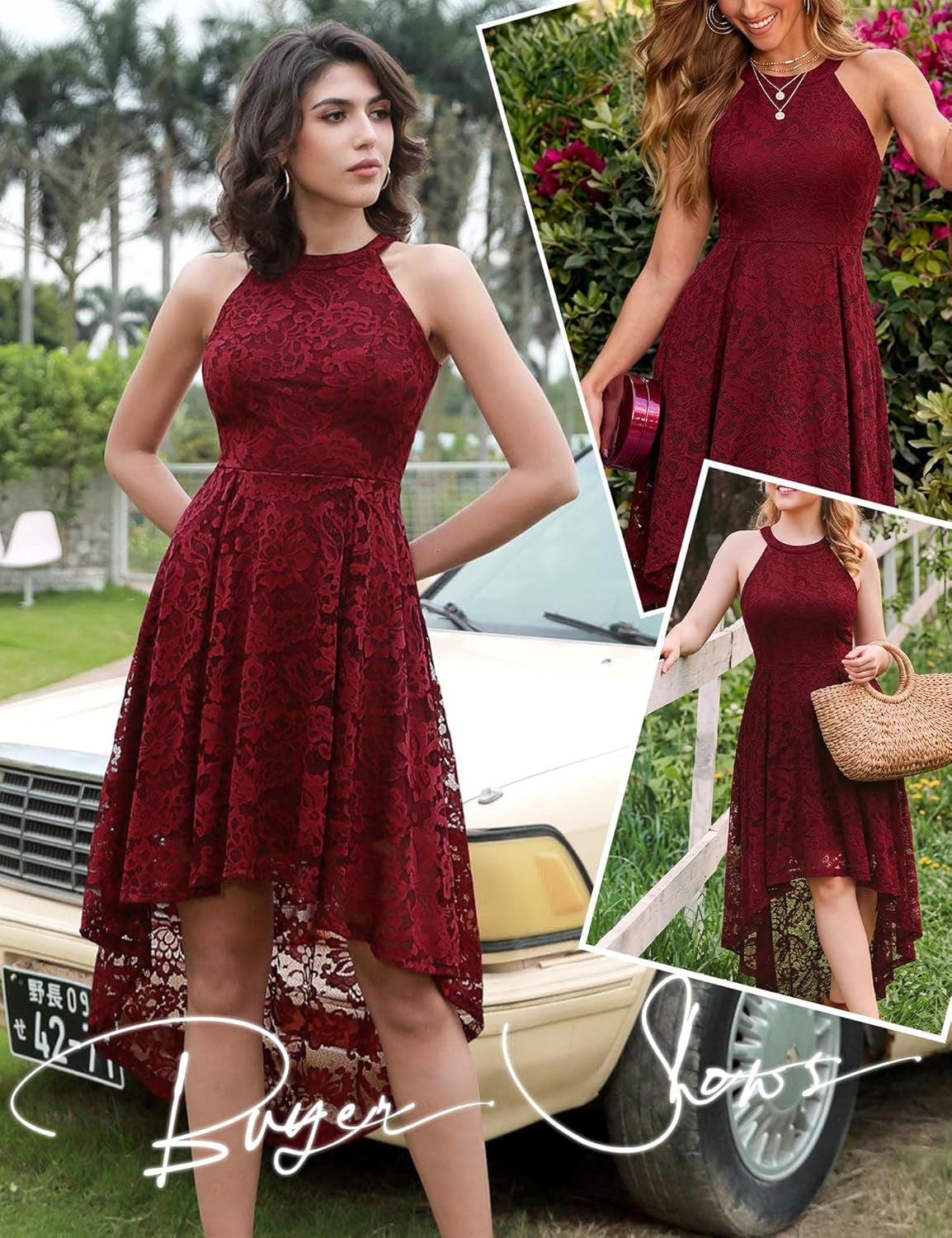 Women Halter Lace Wedding Guest Dress Hi-Lo Cocktail Party Bridesmaid Formal Dresses