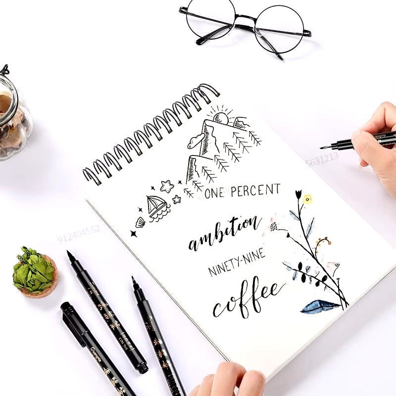 4Pcs Calligraphy Pen Hand Lettering Art Pens Brush Ink Lettering Pens Markers for Writing Drawing Black Ink Pens Art Marker